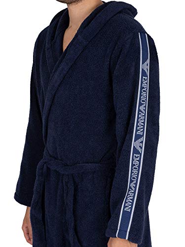 EMPORIO ARMANI UOMO ACCAPPATOIO CON CAPPUCCIO IN MICROSPUGNA DI COTONE  COLORE BLU INCHIOSTRO