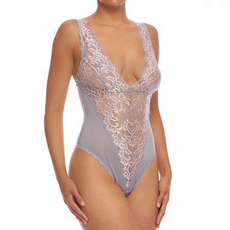 HANKY PANKY BODI IN PIZZO GRIGIO E ROSA SERIE DIAMOND INTIMO E PIGIAMI DONNA