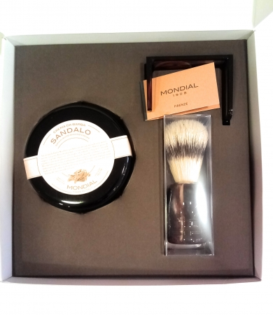 ANTICA BARBERIA MONDIAL 1908, MEN'S BEARD SET WITH BRUSH + SANDAL BEARD SOAP PRODOTTI UOMO PER LA BARBA