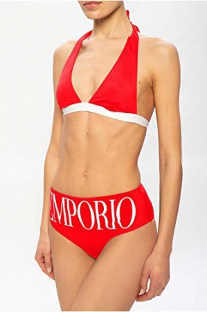 EMPORIO ARMANI BAÑADOR MUJER MAR Y PISCINA BIKINI ROJO Y BLANCO CON LOGO EN ALTO DESLIZAMIENTO COSTUMI & MARE DONNA