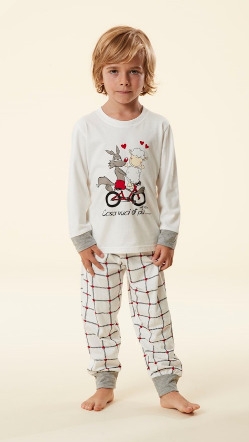 ENFANT HAPPY PEOPLE. PYJAMA COMPLET, PULL À MANCHES LONGUES AVEC MANCHETTE, PANTALON LONG À CARREAUX. 5279 PIGIAMI BAMBINI & RAGAZZI