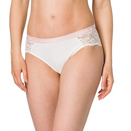 EMPORIO ARMANI WOMAN. BRIEFS IN LACE AND COTTON, IVORY COLOR INTIMO E PIGIAMI DONNA