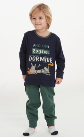 HAPPY PEOPLE BOY, PYJAMA EN COTON CHAUD BLEU ET VERT 