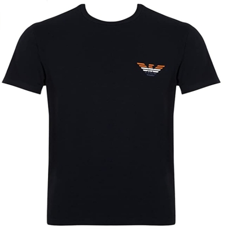 EMPORIO ARMANI UOMO. T-SHIRT  GIROCOLLO E MANICA CORTA, COLORE  BLU CON LOGO AQUILA RIGATA. INTIMO E PIGIAMI UOMO