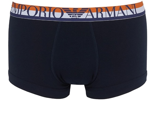 EMPORIO ARMANI UOMO. BOXER IN COTONE ELASTICIZZATO COLORE BLU LOGATO SU ELASTICO RIGATO INTIMO E PIGIAMI UOMO