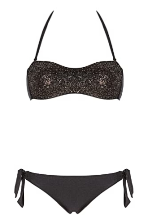 EMPORIO ARMANI WOMAN. SWIMSUIT SEA BIKINI, BAND BRA, BLACK COLOR WITH SEQUINS COSTUMI & MARE DONNA