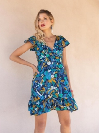 ABITO CORTO KARAKORUM PRAGA  BLU CON STAMPA FLOREALE ABBIGLIAMENTO DONNA