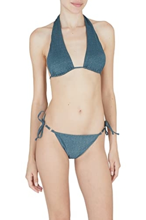 EMPORIO ARMANI WOMEN'S SWIMSUIT TRIANGLE BIKINI IN TROPICAL GREEN LUREX COSTUMI & MARE DONNA