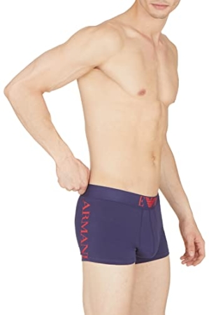 EMPORIO ARMANI UOMO BOXER SINGOLO COLORE BLU CON LOGO ROSSO INTIMO E PIGIAMI UOMO