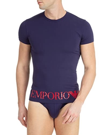 EMPORIO ARMANI MAN T-SHIRT WITH ROUND NECK AND SHORT SLEEVES COLOR BLUE AND RED LOGO INTIMO E PIGIAMI UOMO