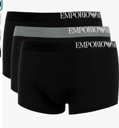 EMPORIO ARMANI UOMO BOXE TRI-PACK  COLORE NERO, NERO, NERO CON ELASTICO A CONTRASTO INTIMO E PIGIAMI UOMO