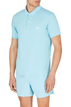 POLO DE HOMBRE EMPORIO ARMANI DE MANGA CORTA COLOR AZUL CLARO CON LOGO BORDADO EN LA PARTE DELANTERA IZQUIERDA ABBIGLIAMENTO UOMO E UNDERWEAR