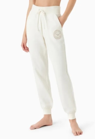 EMPORIO ARMANI DONNA PANTALONI JOGGER IN FELPA CON PATCH LOGO COLORE AVORIO ABBIGLIAMENTO DONNA
