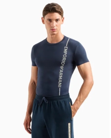 EMPORIO ARMANI UOMO T-SHIRT MANICA CORTA GIROCOLLO IN COTONE ORGANCO COLORE BLU NOTTE INTIMO E PIGIAMI UOMO