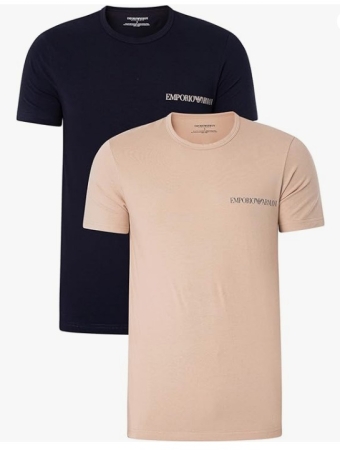 EMPORIO ARMANI HERREN-STRETCH-BI-PACK-T-SHIRT IN DER FARBE MITTERNACHTBLAU UND SAND INTIMO E PIGIAMI UOMO