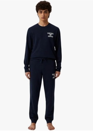 EMPORIO ARMANI MEN'S COMPLETE SWEATSHIRT SPORTS TRACKSUIT WITH LOGO EMBROIDERED ON THE LEFT SIDE COLOR NAVY BLUE ABBIGLIAMENTO UOMO E UNDERWEAR