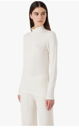 T-SHIRT SOTTOGIACCA COLLO ALTO DONNA EMPORIO ARMANI, COLORE AVORIO ABBIGLIAMENTO DONNA