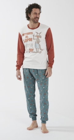 HAPPY PEOPLE HERREN-PYJAMA MIT RUNDHALS „ATTENTI MAN“ INTIMO E PIGIAMI UOMO