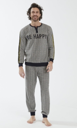 HAPPY PEOPLE HERREN-SERAFINO-PYJAMAS „BE HAPPY“ INTIMO E PIGIAMI UOMO