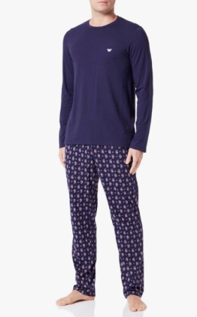 EMPORIO ARMANI MEN'S PAJAMAS SWEATER AND LONG TROUSERS, BLUE WITH PATTERN INTIMO E PIGIAMI UOMO