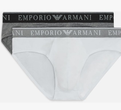 EMPORIO ARMANI MEN'S BRIEF 2-PACK COLOR WHITE AND GRAY WITH ELASTIC WAIST WITH LOGO INTIMO E PIGIAMI UOMO