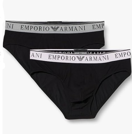 BI-PACK SLIPS HOMME EMPORIO ARMANI COULEUR NOIR-NOIR AVEC LOGO SUR LA TAILLE EN COULEUR CONTRASTÉE INTIMO E PIGIAMI UOMO