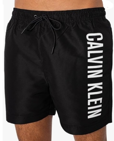 CALVIN KLEIN HERREN-SCHWIMMER-BOXER MIT SCHWARZEM KORDELZUG UND SCHRIFTLICHEM LOGO IN KONTRASTFARBE AUF DEM LINKEN BEIN COSTUMI MARE UOMO