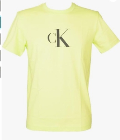 CALVIN KLEIN MEN'S SHORT SLEEVE CREW NECK T-SHIRT WITH INITIALS LOGO ON THE FRONT COLOR FLUO GREEN ABBIGLIAMENTO UOMO E UNDERWEAR