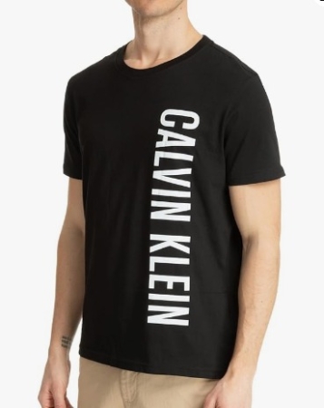 CALVIN KLEIN HERREN-T-Shirt mit kurzen Ärmeln und Rundhalsausschnitt in schwarzer Farbe mit Logo-Schriftzug auf der linken Seite ABBIGLIAMENTO UOMO E UNDERWEAR