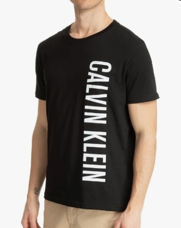 CALVIN KLEIN MEN'S SHORT SLEEVE AND CREW NECK T-SHIRT BLACK COLOR WRITING LOGO ALONG THE LEFT SIDE ABBIGLIAMENTO UOMO E UNDERWEAR