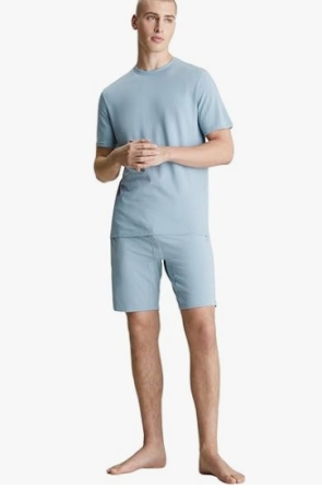 ENSEMBLE DE PYJAMA COURT POUR HOMMES CALVIN KLEIN DE COULEUR BLEU CLAIR INTIMO E PIGIAMI UOMO