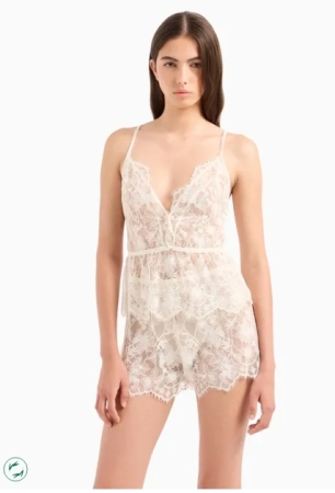 PYJAMA COURT EN DENTELLE POUR FEMMES EMPORIO ARMANI COULEUR IVOIRE 