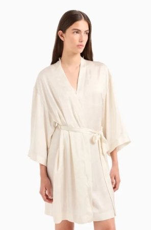 ROBE DE CHAMBRE KIMONO POUR FEMME EMPORIO ARMANI EN SATIN DE MARIÉE COULEUR IVOIRE INTIMO E PIGIAMI DONNA