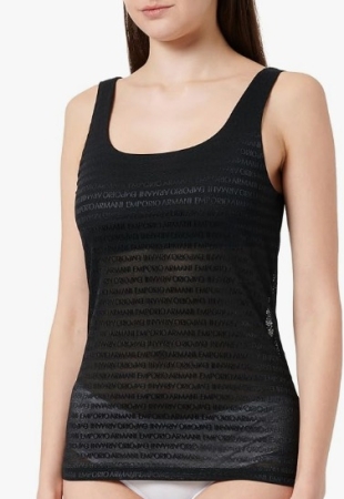 EMPORIO ARMANI WOMEN'S TANK TOP WITH WIDE ROUND NECK. BLACK COLOUR INTIMO E PIGIAMI DONNA