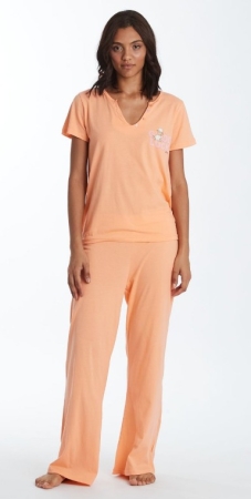 HAPPY PEOPLE DAMEN-KURZARM-PYJAMA „VIEL GLÜCK“ V-AUSSCHNITT, ORANGE FARBE INTIMO E PIGIAMI DONNA