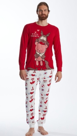 PYJAMA HOMME HAPPY PEOPLE MANCHES LONGUES ET PANTALON COL ROND 