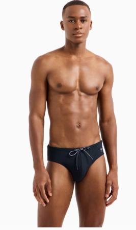 EMPORIO ARMANI Uomo Costume slip in tessuto piquet Satin label colore Blu notte COSTUMI MARE UOMO
