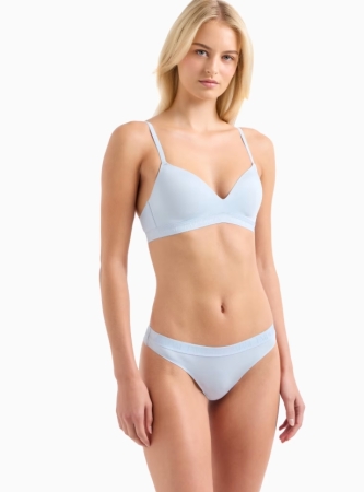 EMPORIO ARMANI Donna Reggiseno triangolo imbottito in microfibra riciclata Iconic ASV senza ferretto colore azzurro. INTIMO E PIGIAMI DONNA