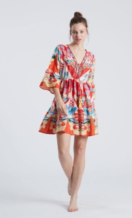 HAPPY PEOPLE DONNA ABITO CORTO FLOWERS MULTICOLOR ABBIGLIAMENTO DONNA