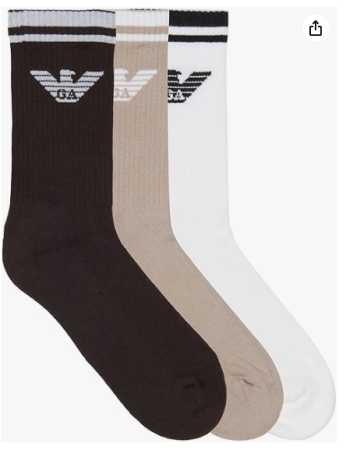 Emporio Armani Eagle Sponge 3-Pack Socks Short Confezione da 3 Calzini, colore bianco beige e marrone. INTIMO E PIGIAMI UOMO