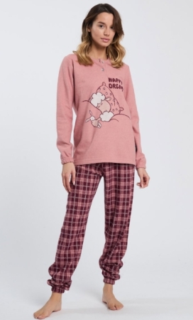 HAPPY PEOPLE DONNA PIGIAMA GIROCOLLO - SLEEPING TALENT COLORE ROSA E BORDEAUX INTIMO E PIGIAMI DONNA