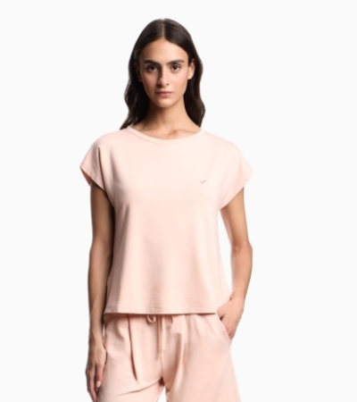 EMPORIO ARMANI DONNA Felpa loungewear a maniche corte in jersey colore rosa ABBIGLIAMENTO DONNA