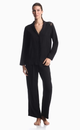 EMPORIO ARMANI DONNA PIGIAMA  lungo in viscosa jacquard con dettagli in pizzo colore nero
