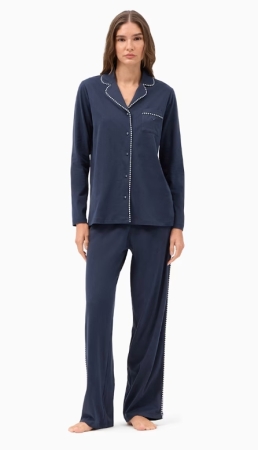 EMPORIO ARMANI DONNA PIGIAMA   in jersey di viscosa con profili a contrasto colore blu