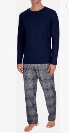 EMPORIO ARMANI UOMO Pigiama lungo in flanella di cotone e viscosamaglia blu pantaloni scacco
