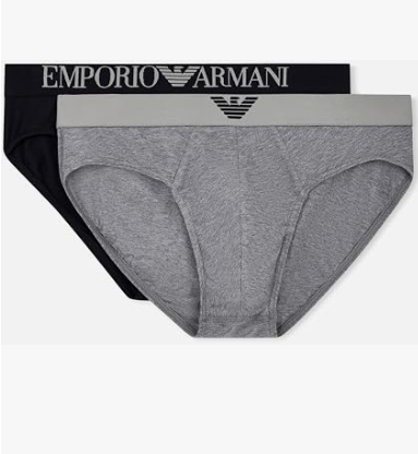 EMPORIO ARMANI UOMO Set di 2 slip in jersey di cotone elasticizzato colore nero e grigio