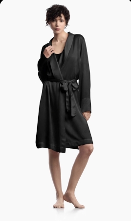 EMPORIO ARMANI DONNA Vestaglia in viscosa jacquard con cintura colore nero