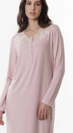 AMADINE lingerie donna, camicia da notte con scollo a serafino colore rosa